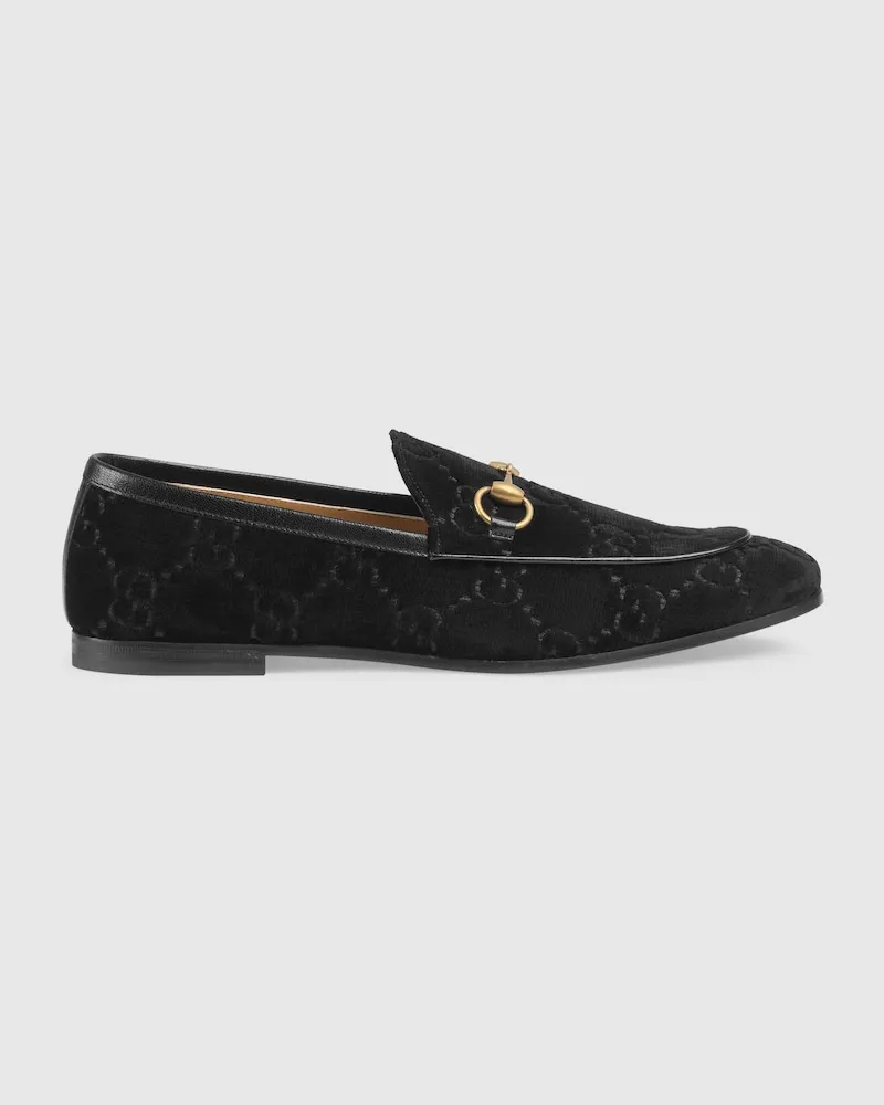 Gucci Jordaan Herrenloafer aus GG Samt, Größe Schwarz