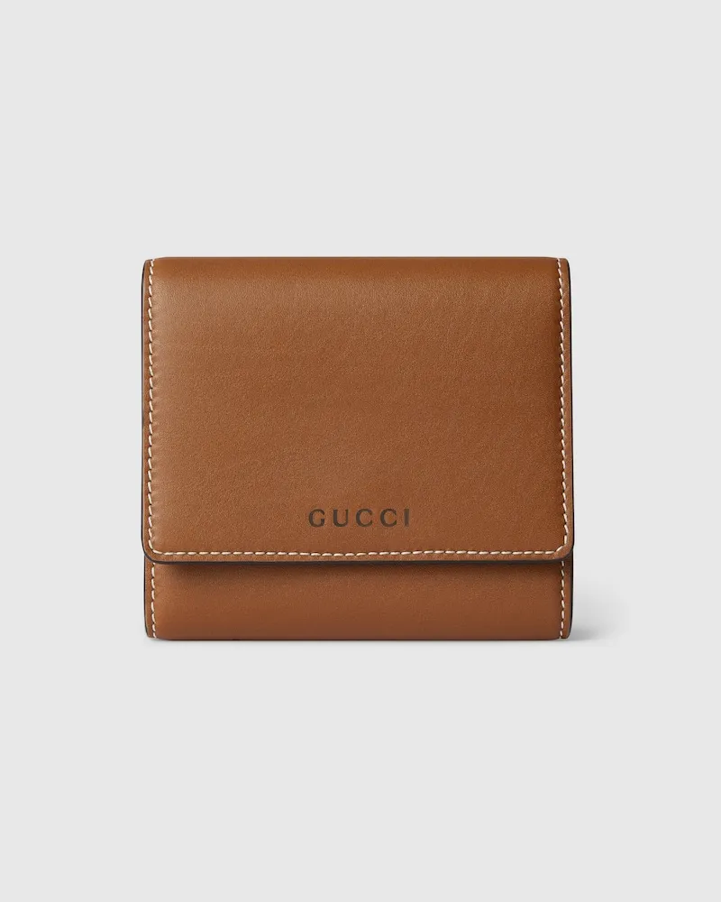 Gucci Mittelgroße GG Emblem Brieftasche Braun