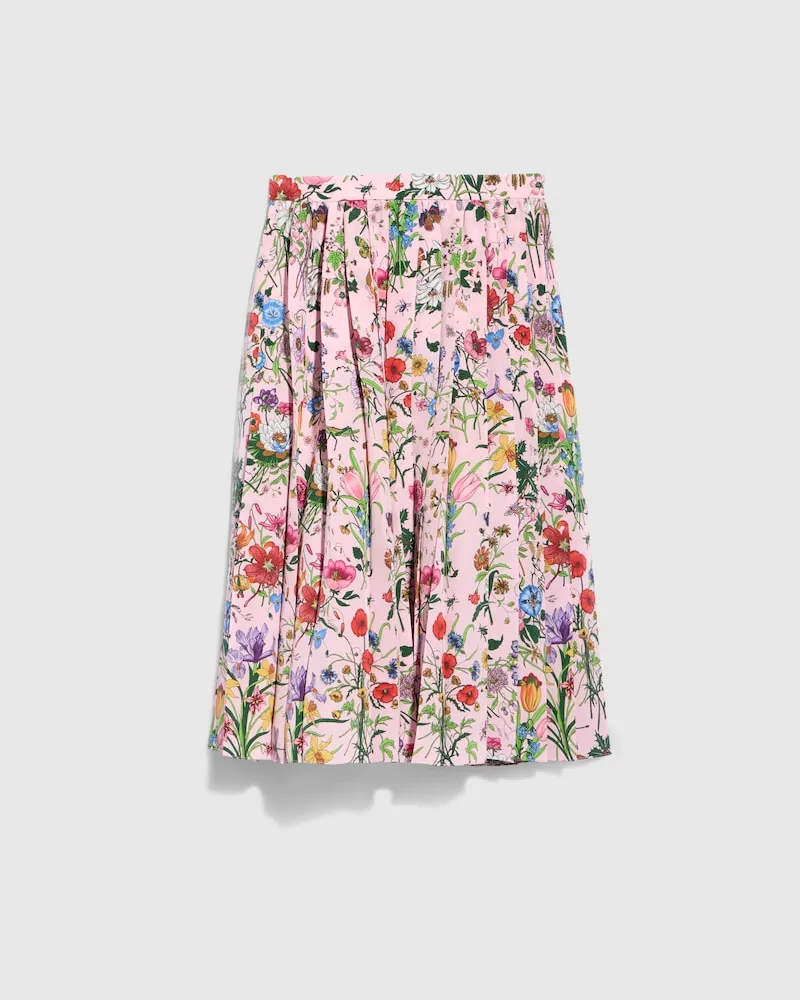 Gucci Plissierter Rock aus Seide mit Print, Größe Pink