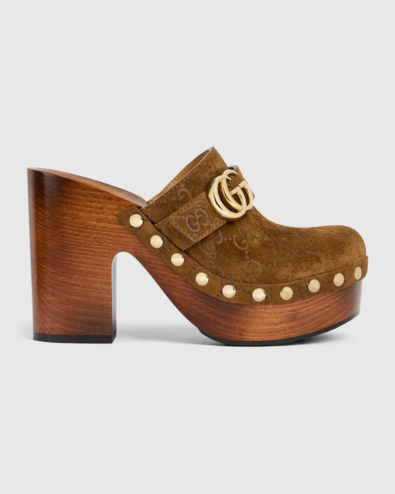 Gucci Sabots Compensés Avec Double G Pour Femme, Taille Marron