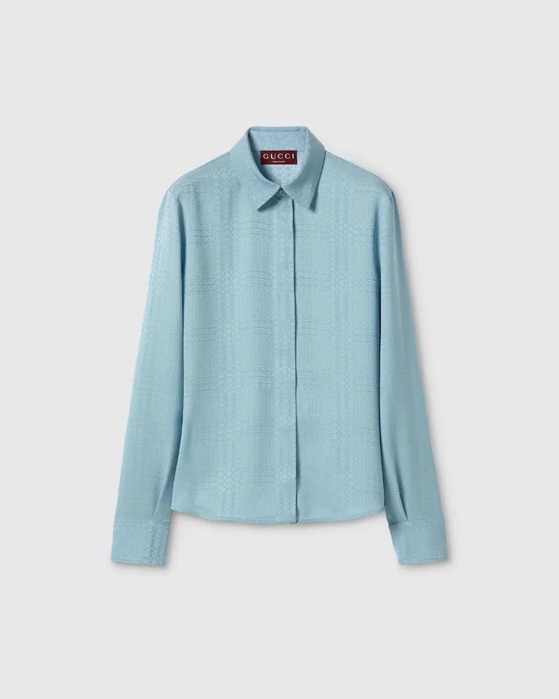 Gucci Bluse aus Seidenjacquard Mit GG, Größe Blau