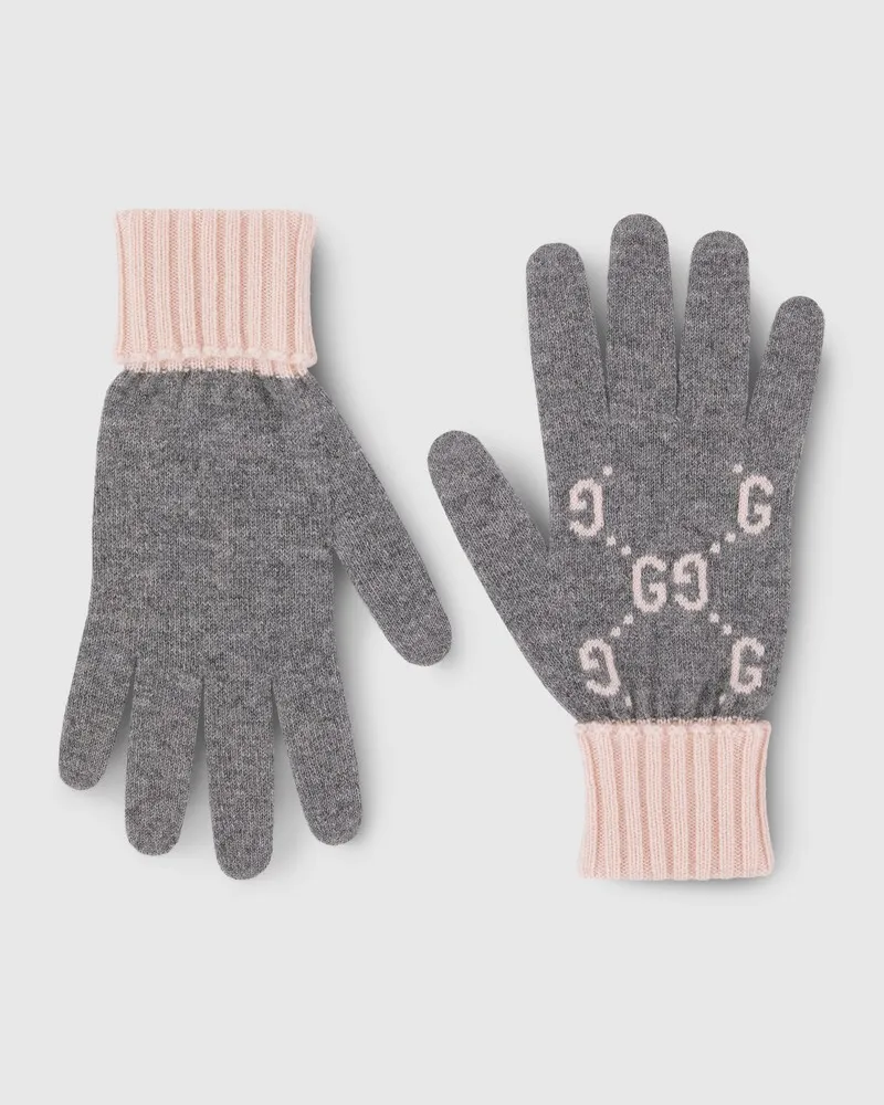 Gucci Handschuhe aus GG Kaschmirjacquard, Größe Grau