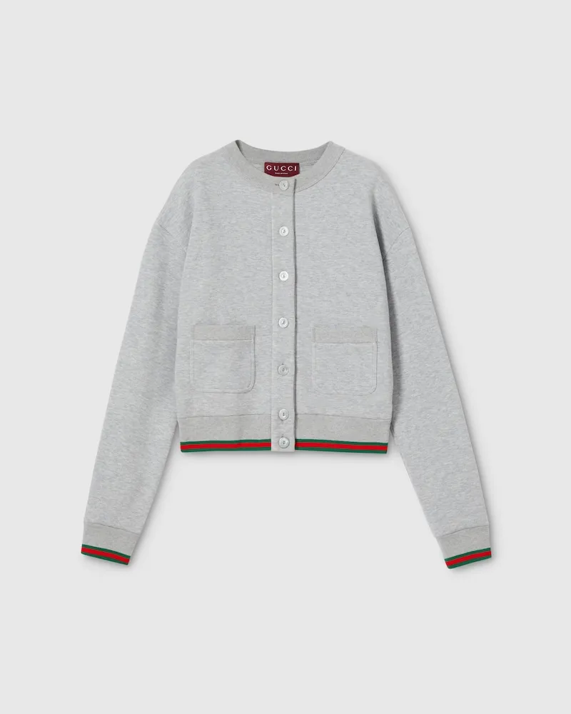 Gucci Cardigan aus Baumwolljersey Mit Web, Größe Grau