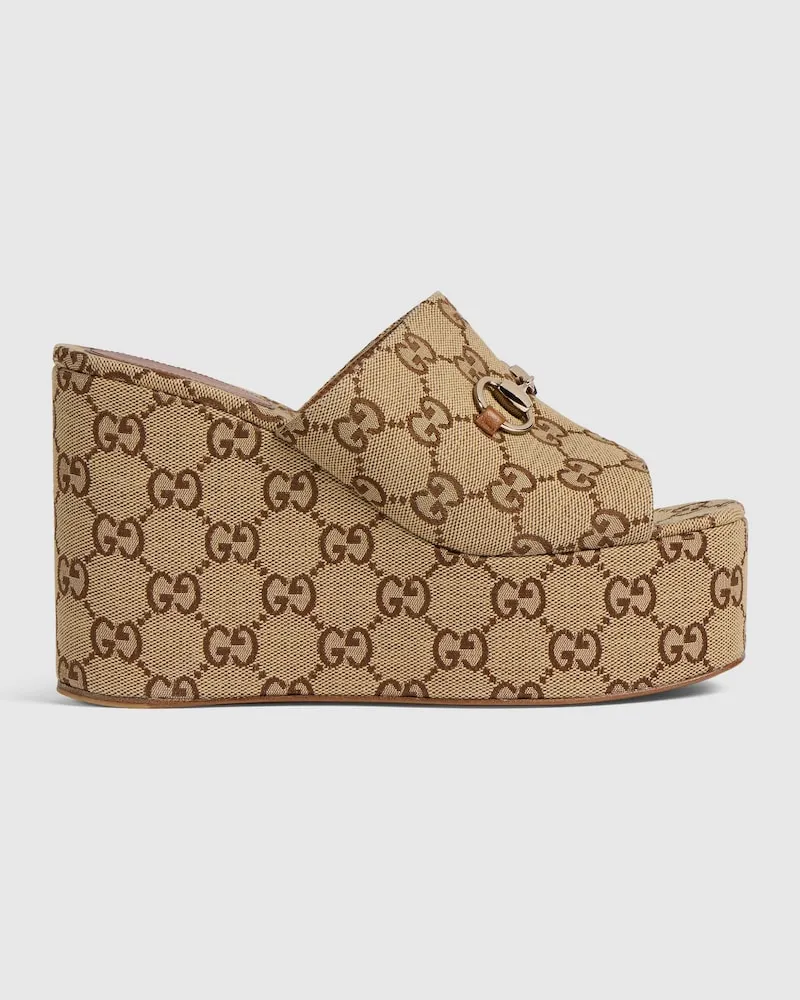 Gucci Damensandale mit Keilabsatz Und Horsebit Beige