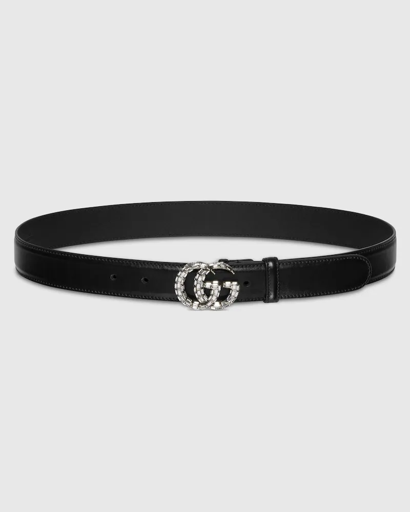 Gucci Schmaler GG Marmont Gürtel Mit Kristallen, Größe 95 Schwarz