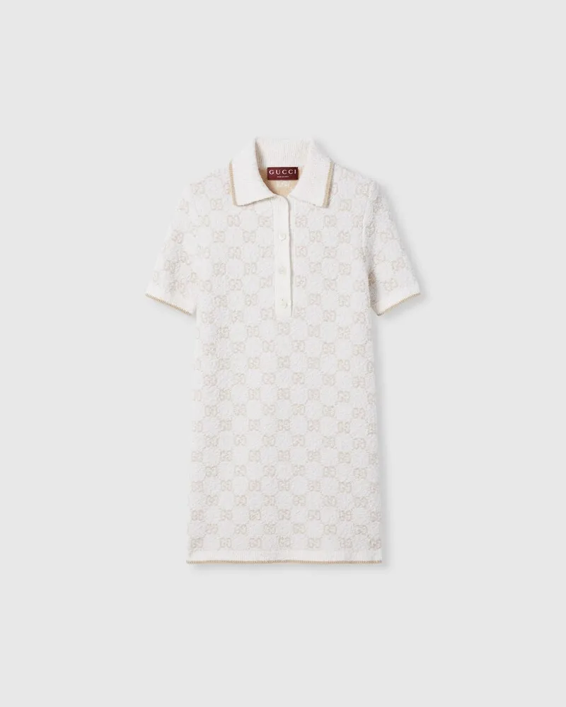 Gucci Kleid aus GG Kaschmir-Woll-Jacquard, Größe Weiß