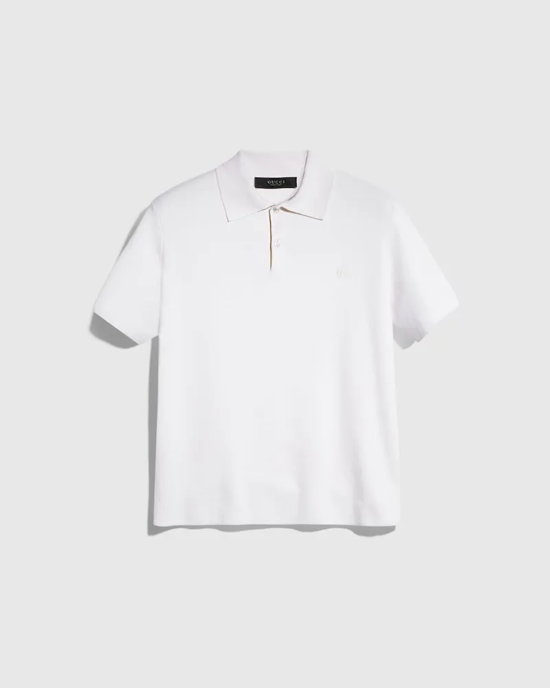 Gucci Poloshirt aus Seiden- Und Baumwollstrick, Größe Weiß