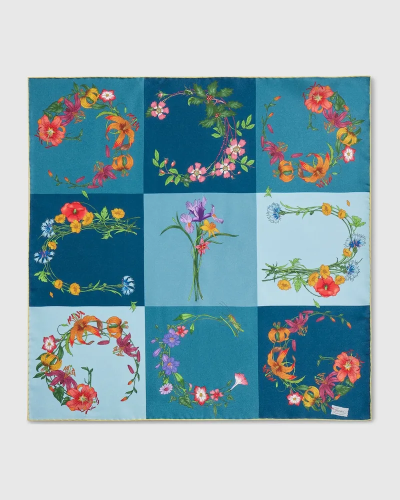 Gucci Bandana En Twill De Soie Imprimé Bleu