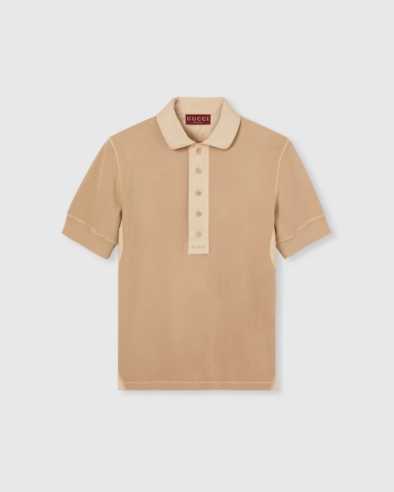 Gucci Poloshirt aus Gerippter Baumwolle Mit Stickerei, Größe Beige
