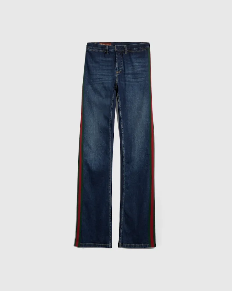 Gucci Hose aus Baumwolldenim mit Web, Größe Blau