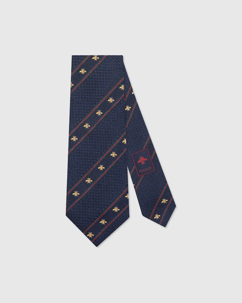 Gucci Krawatte aus Seidenjacquard mit Web Und Bienen-Motiv Blau