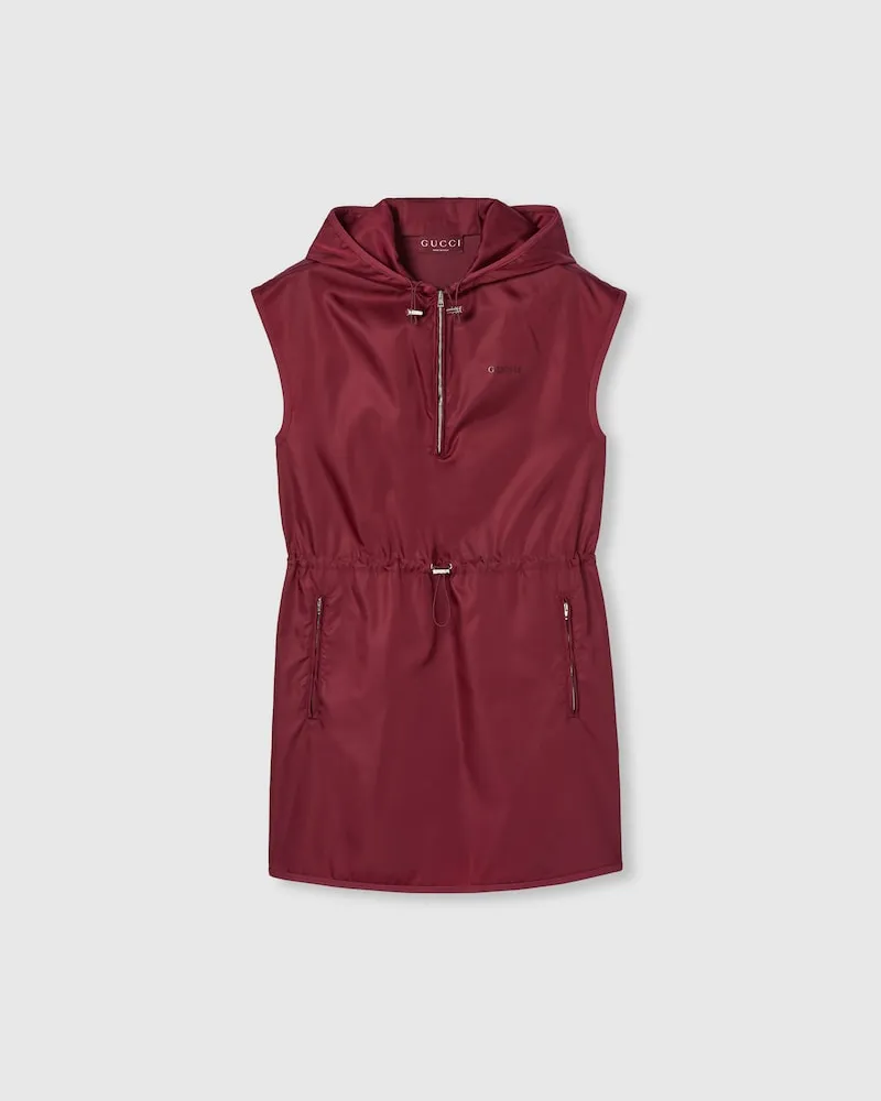 Gucci Kleid aus Feinem Nylon Mit Logo, Größe Bordeauxrot