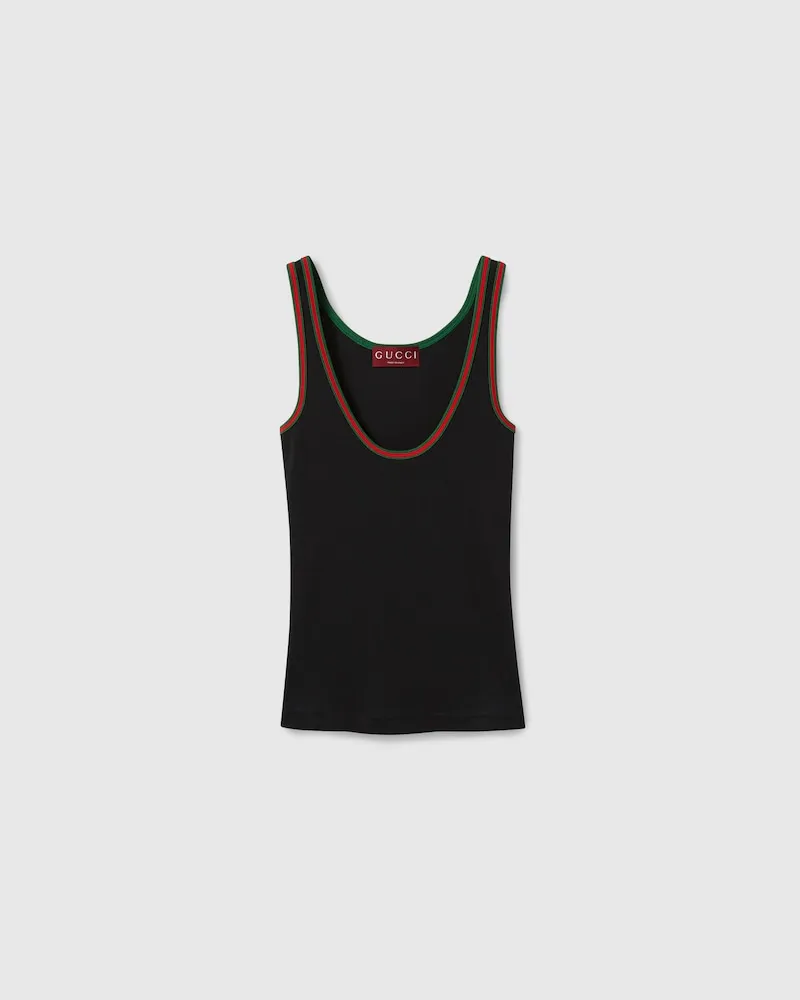 Gucci Tanktop aus Gerippter Baumwolle Mit Web, Größe Schwarz