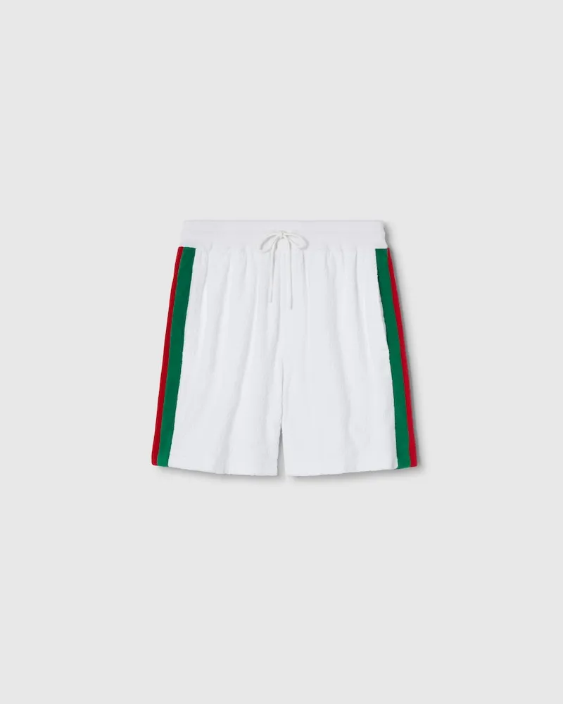 Gucci Shorts aus Frottee Mit GG Motiv Und Web, Größe Weiß
