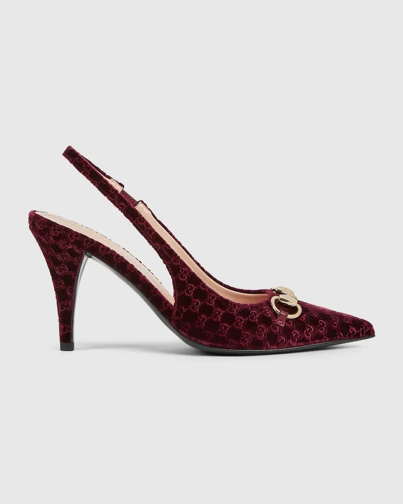 Gucci Damenpumps Mit Fersenriemchen Und Horsebit, Größe Bordeauxrot