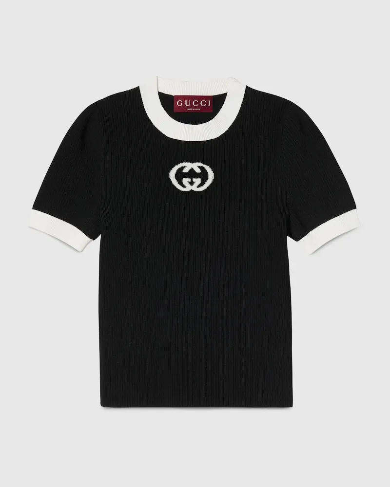 Gucci Geripptes T-Shirt Mit Intarsie, Größe Schwarz