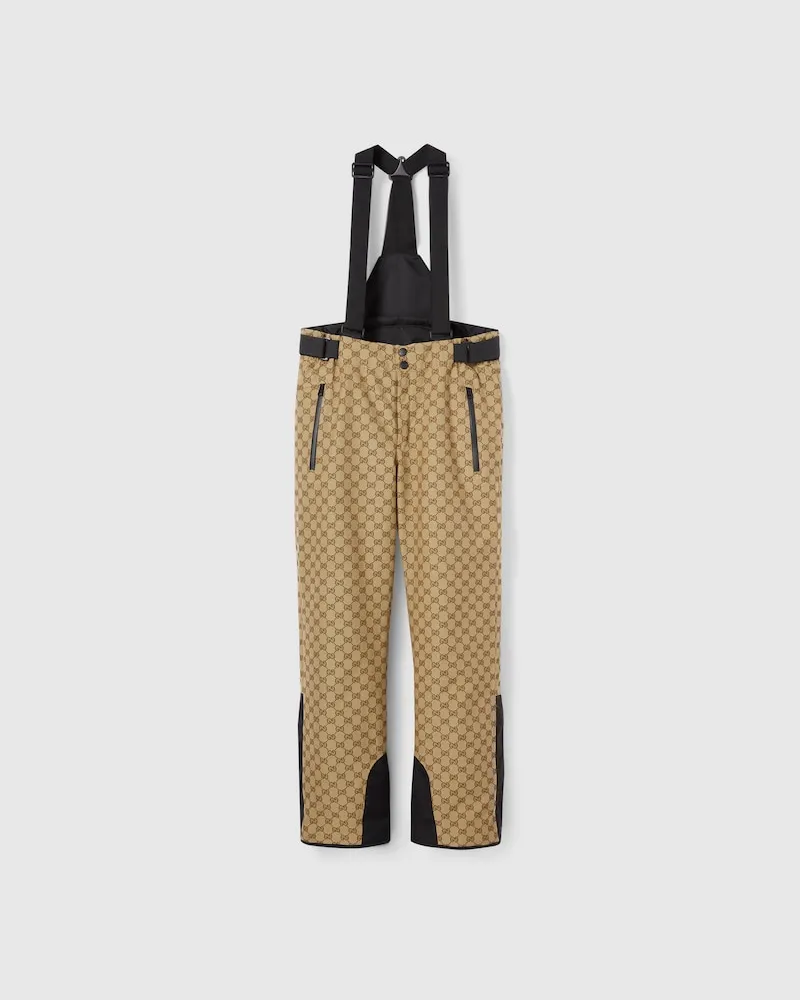 Gucci Latzhose aus Technischem GG Jacquardstoff, Größe Beige