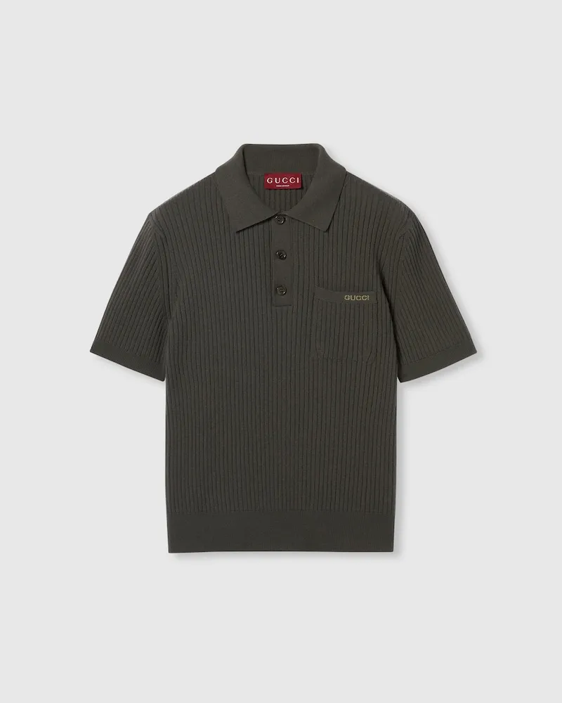 Gucci Poloshirt aus Woll- Und Kaschmir-Rippstrick, Größe Grün