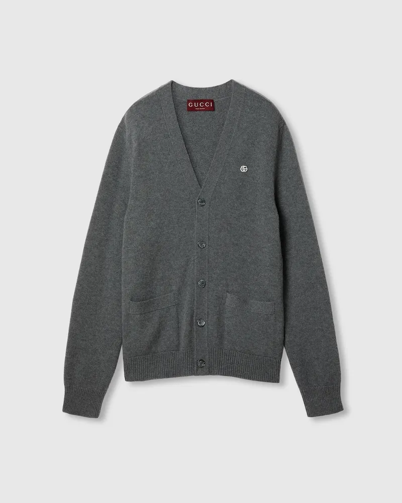 Gucci Cardigan aus Wolle Und Kaschmir Mit Stickerei, Größe Grau