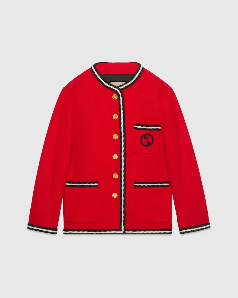 Gucci Jacke aus Tweed Mit Rundem GG, Größe Rot