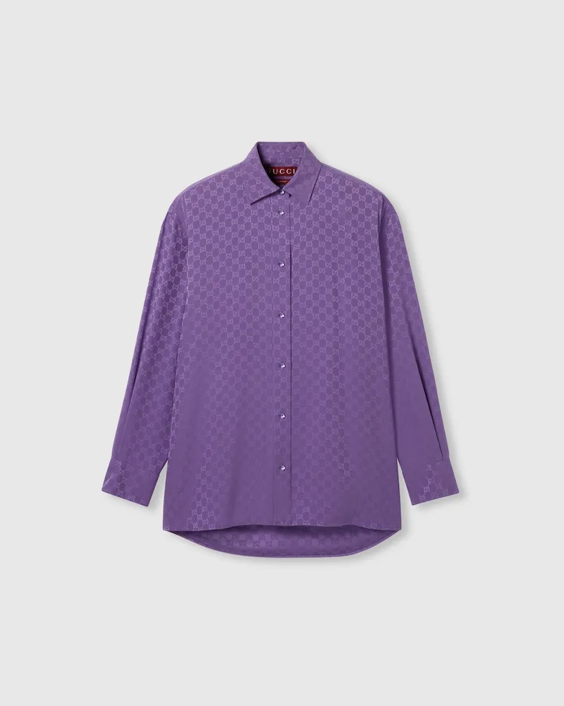Gucci Übergroße Bluse aus GG Seidenjacquard, Größe Violett