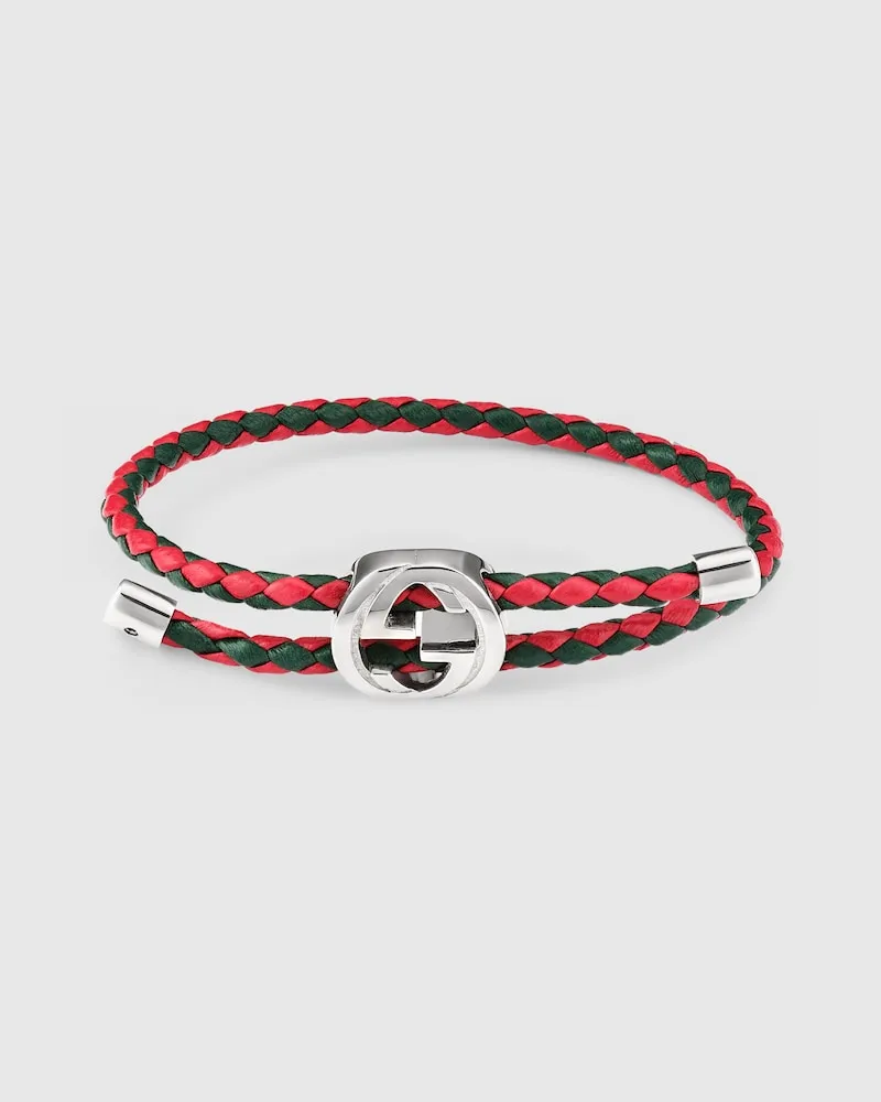 Gucci Geflochtenes Lederarmband mit Web Undefined