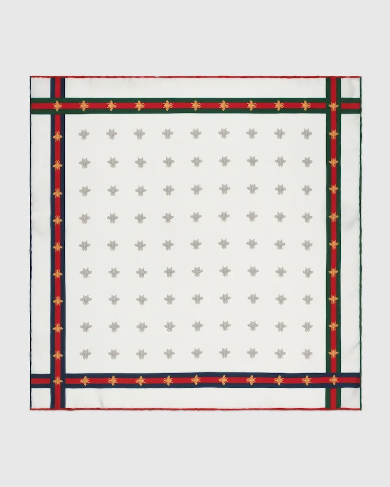 Gucci Einstecktuch aus Seide Mit Bienenmuster Und Webstreifen Weiß