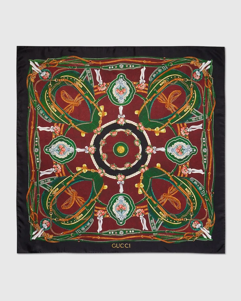 Gucci Vierecktuch aus Seide mit "Salon Privé"-Print Schwarz