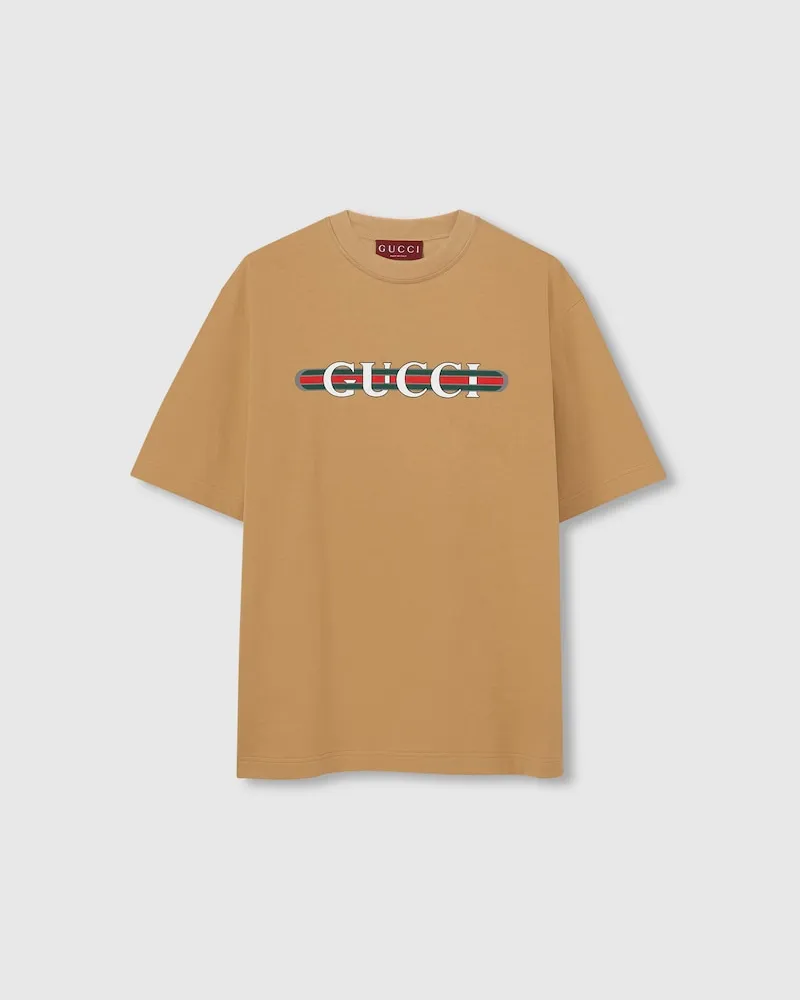 Gucci T-Shirt aus Baumwolljersey Mit Print, Größe Beige
