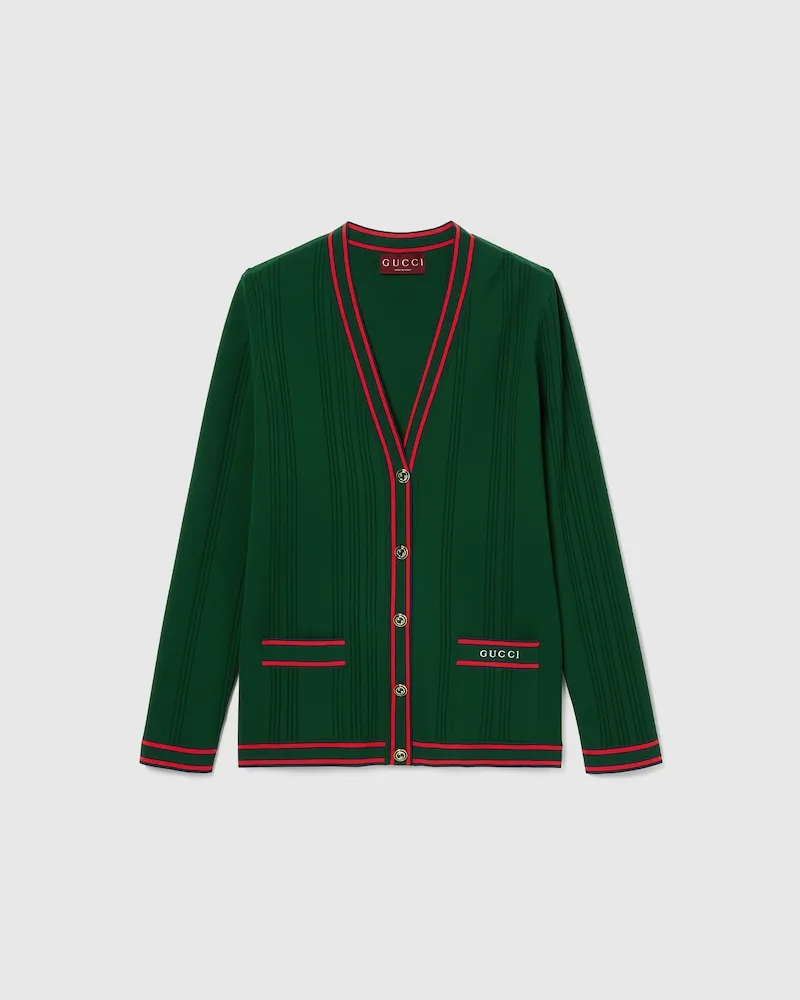 Gucci Cardigan Mit Streifen-Besatz, Größe Grün