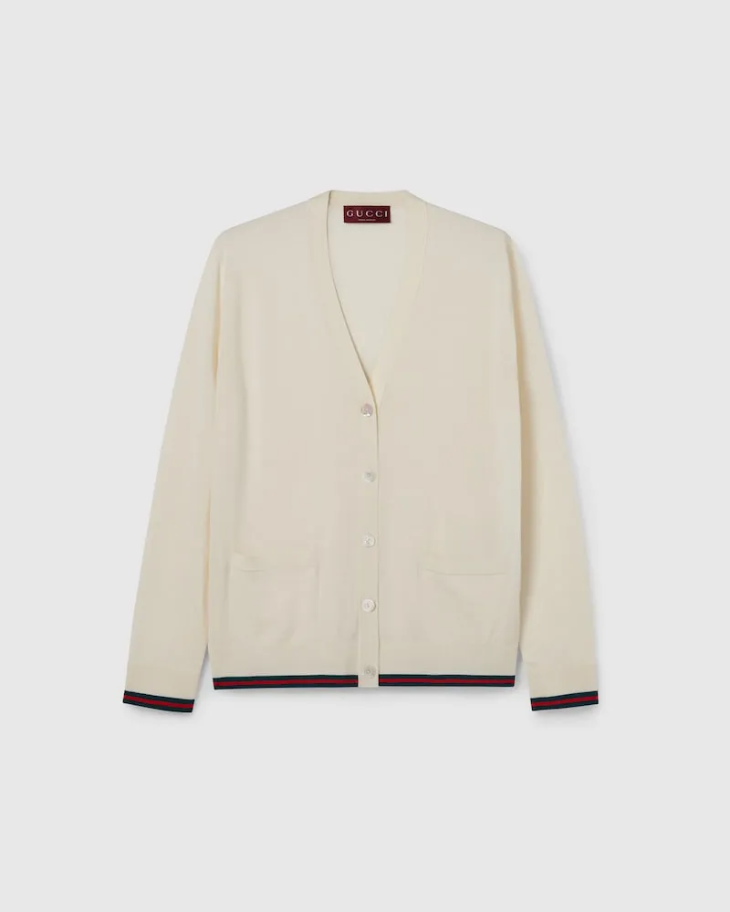 Gucci Cardigan aus Extrafeiner Kaschmir-Seiden-Mischung, Größe Weiß