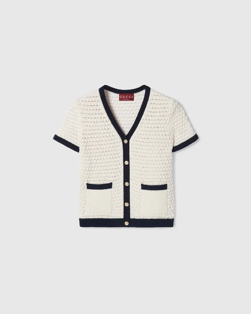 Gucci Cardigan aus Feiner, Gehäkelter Baumwolle, Größe Weiß