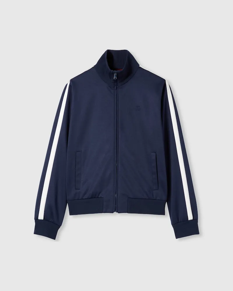 Gucci Jacke aus Technischem Jersey Mit Stickerei Und RV, Größe Blau