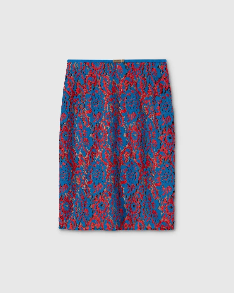 Gucci Rock aus Blumen-Spitze Und Wolle, Größe Rot