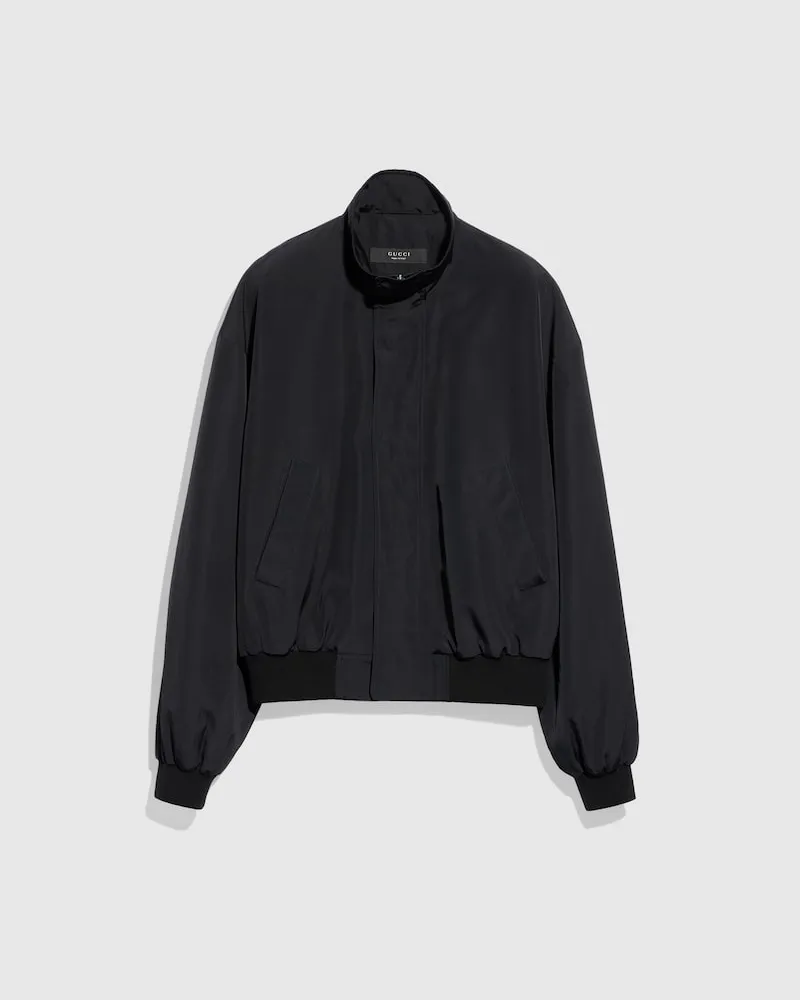 Gucci Jacke aus Leichtem Baumwoll-Azetat-Faille mit Reißverschluss, Größe Schwarz