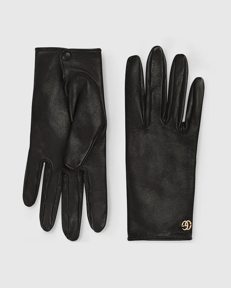 Gucci Handschuhe aus Leder Mit Doppel G, Größe Schwarz