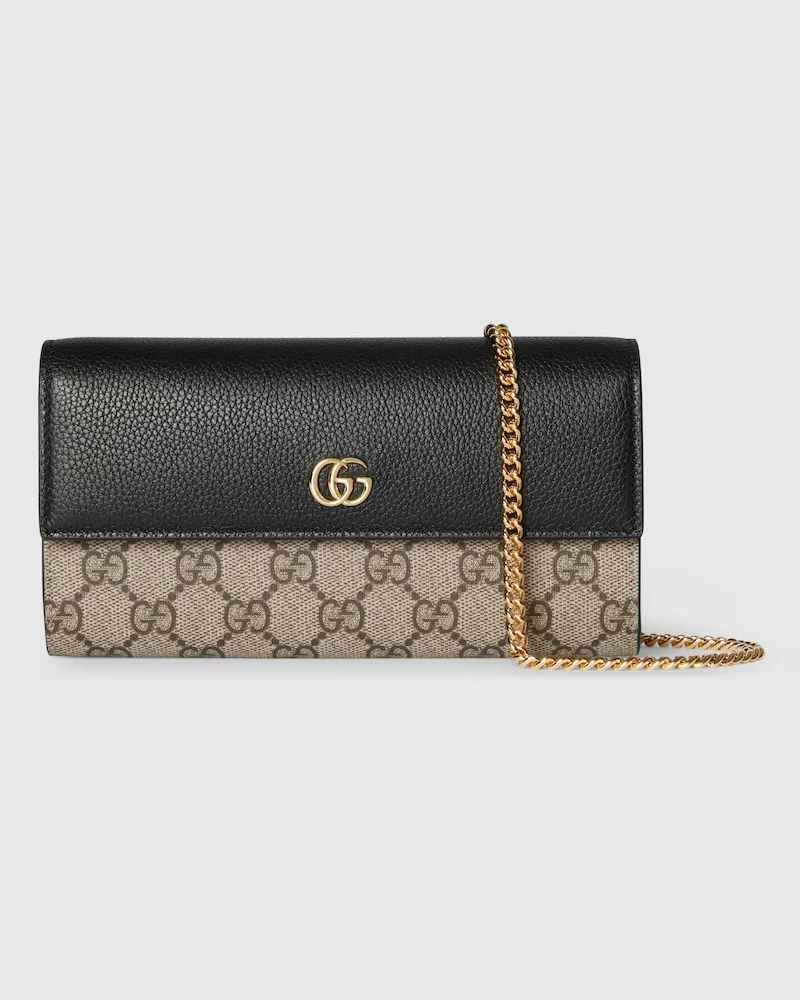 Gucci Zweifarbige GG Marmont Brieftasche mit Kettenriemen Schwarz