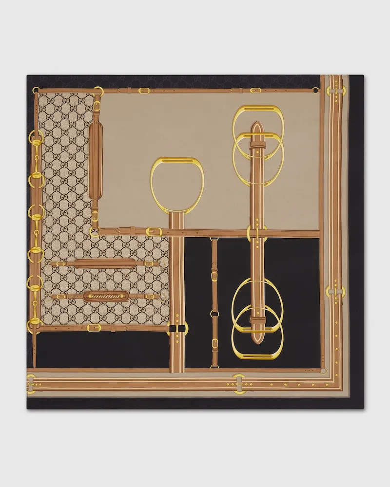 Gucci Vierecktuch aus Seidentwill mit Print Schwarz