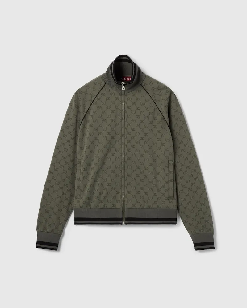 Gucci Jacke aus GG Jerseyjacquard Mit Reißverschluss, Größe Grün