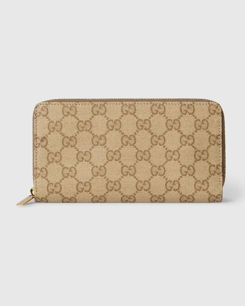 Gucci GG Brieftasche mit Rundumreißverschluss Beige