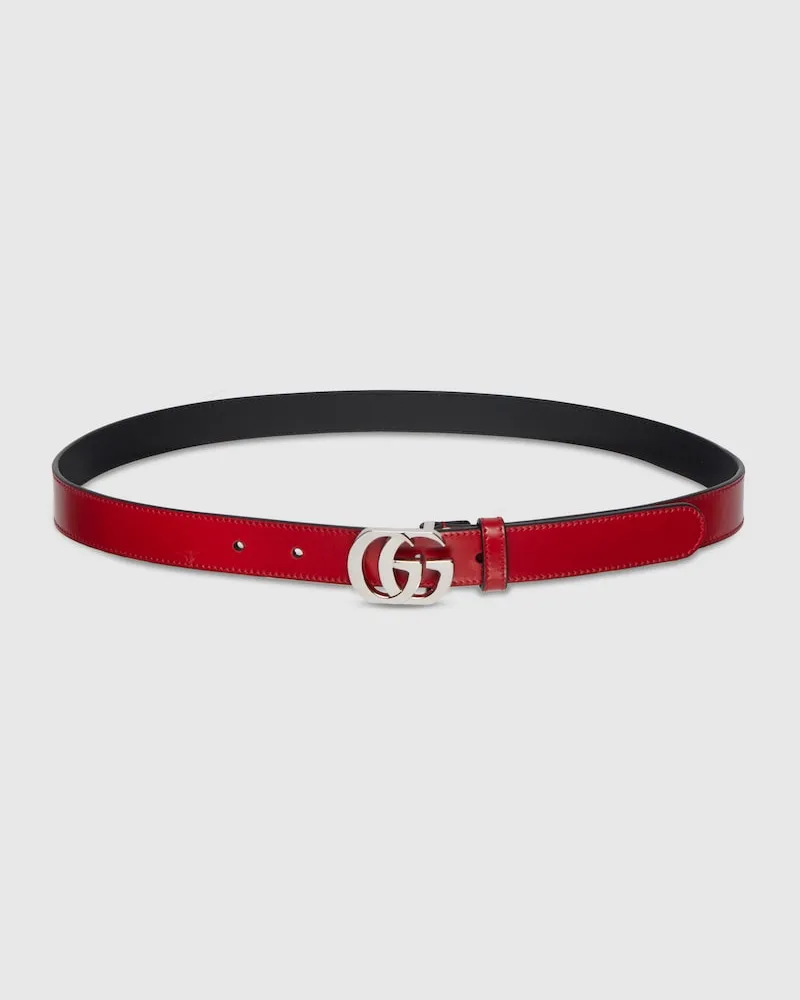 Gucci Schmaler Gürtel mit Doppel G Schnalle Rot