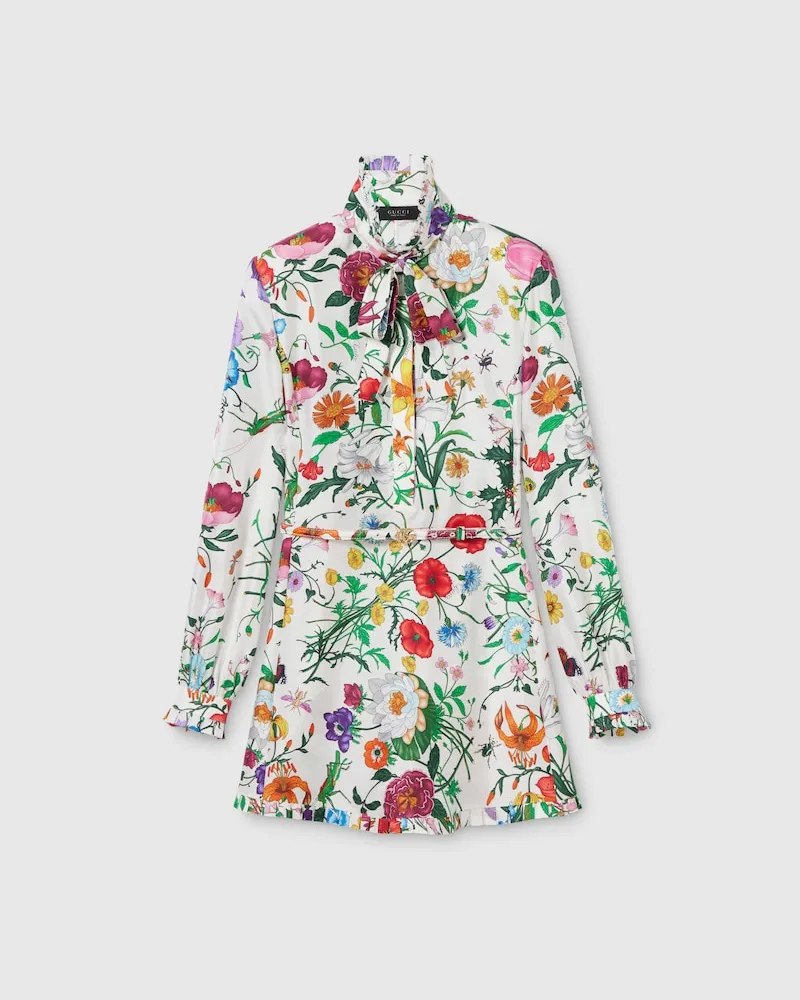 Gucci Robe En Twill De Soie Imprimé, Taille Blanc