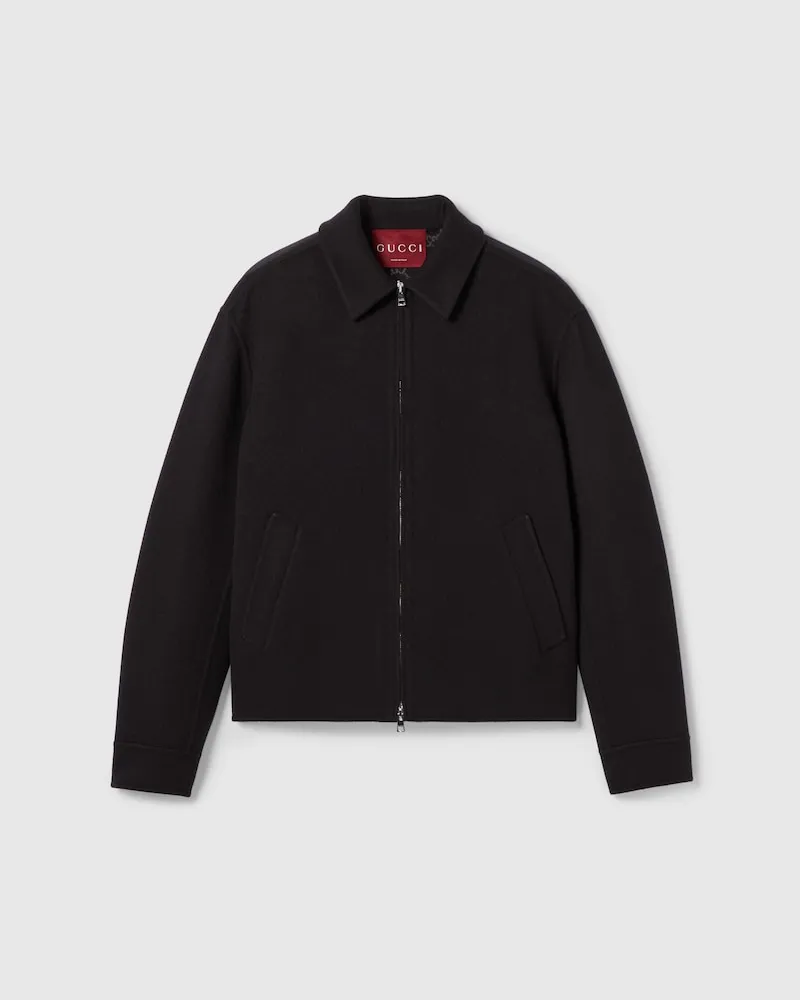 Gucci Jacke aus Woll-Doppelgewebe Mit Reißverschluss, Größe Schwarz