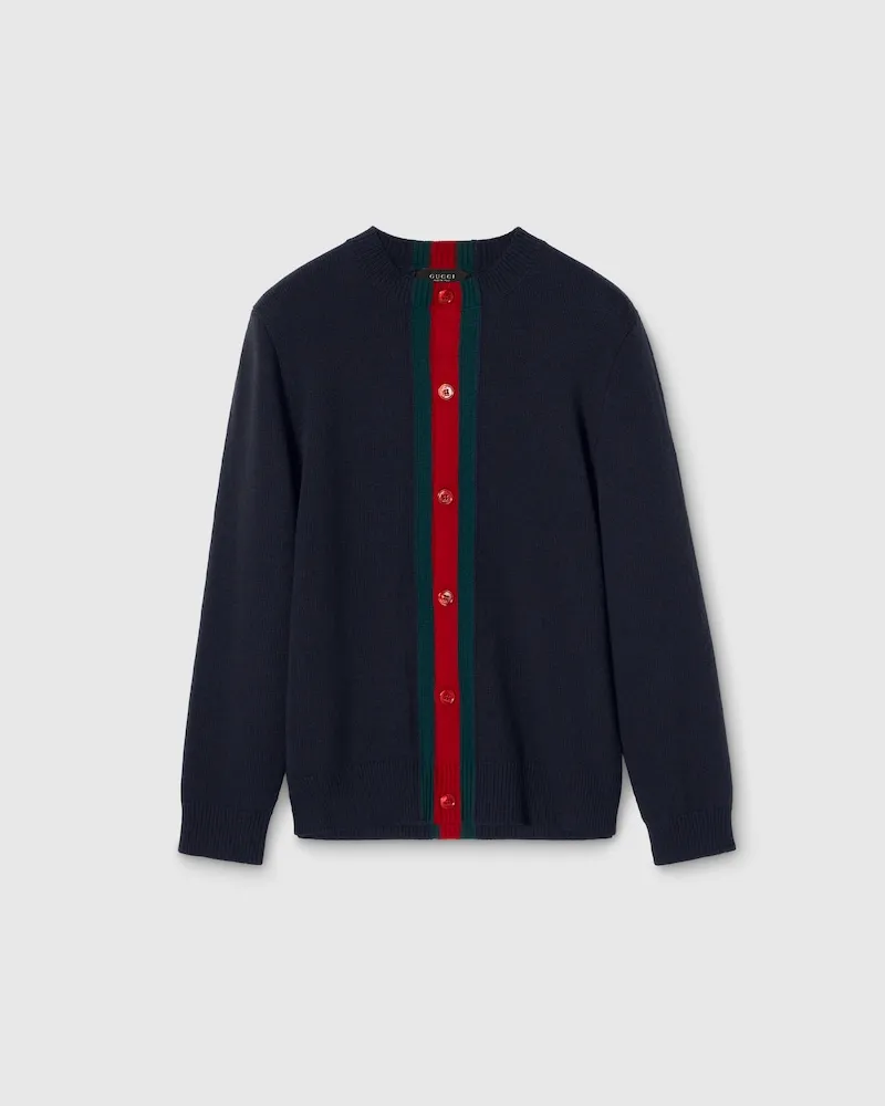 Gucci Cardigan aus Wollstrick Mit Web, Größe Blau