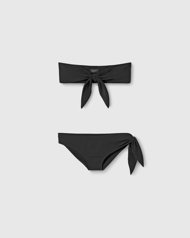 Gucci Bikini aus Schillerndem Jersey Mit Stickerei, Größe Schwarz