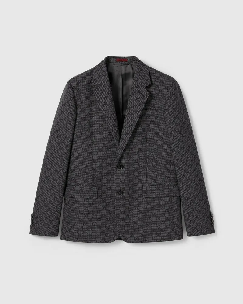 Gucci Jackett aus Technischer GG Wolle Mit Vichykaro, Größe Schwarz