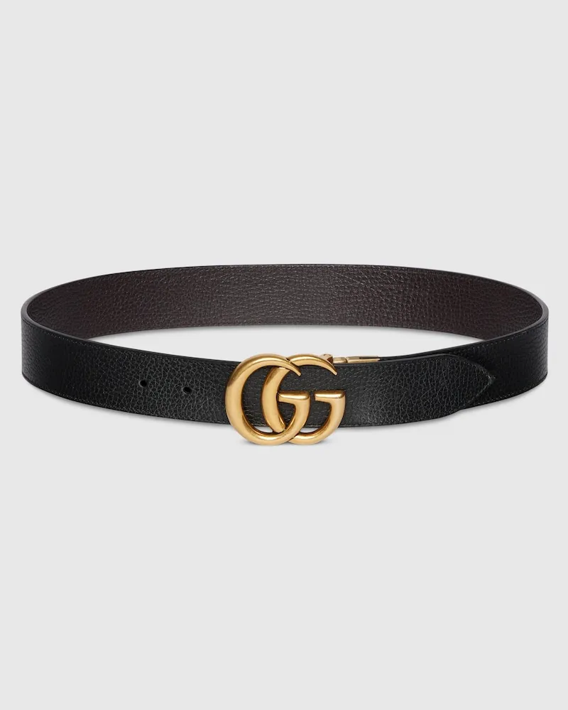 Gucci Wendbarer Gürtel aus Leder Mit Doppel G Schnalle, Größe 95 Schwarz
