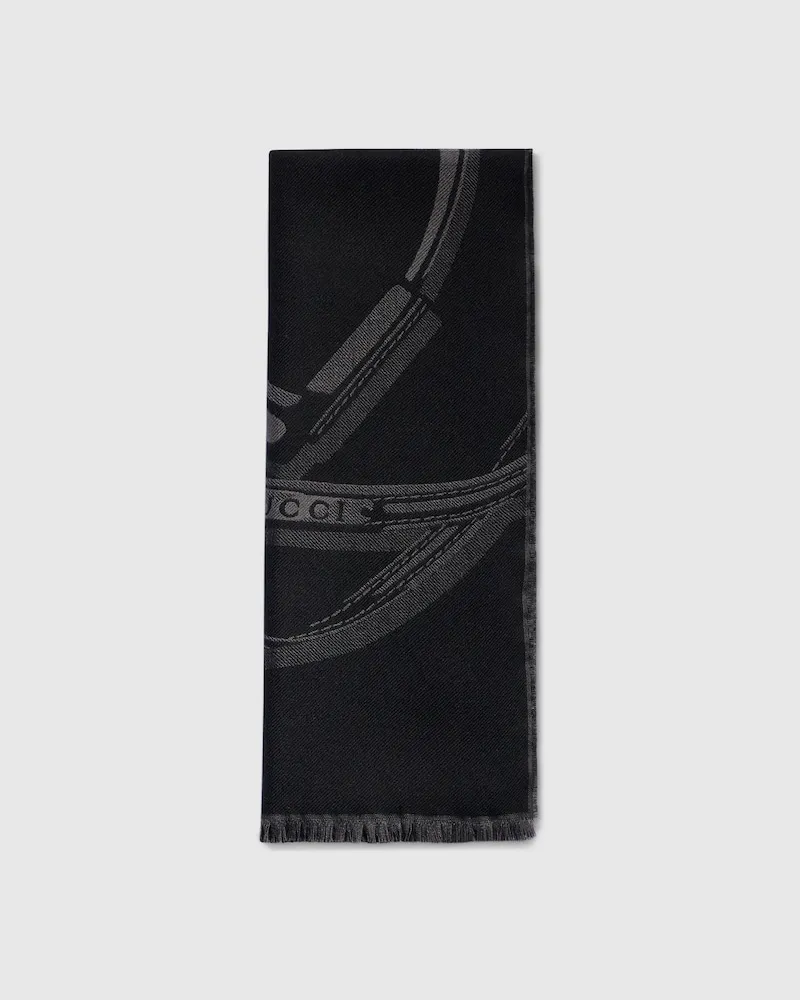 Gucci Stole aus Woll-Seiden-Jacquard mit Horsebit-Motiv Schwarz