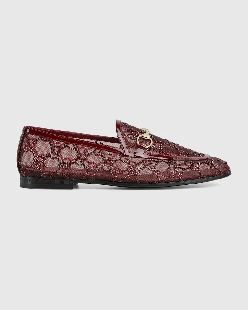Gucci Jordaan Damenloafer Mit GG Kristallen, Größe Bordeauxrot