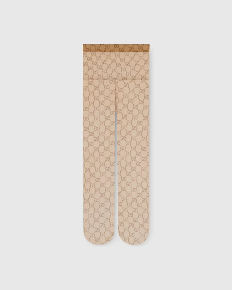 Gucci Strumpfhose aus Stretch-Nylon Mit Print, Größe Beige